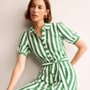 Libby Jersey Midi Shirt Dress, Green, Ivory Stripe